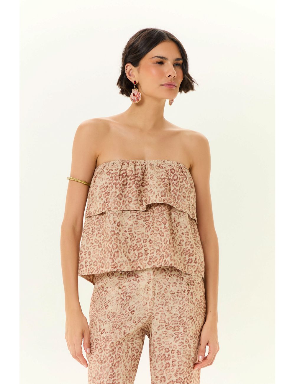 Blusa Sem Alca Linho Estampa Jaguar