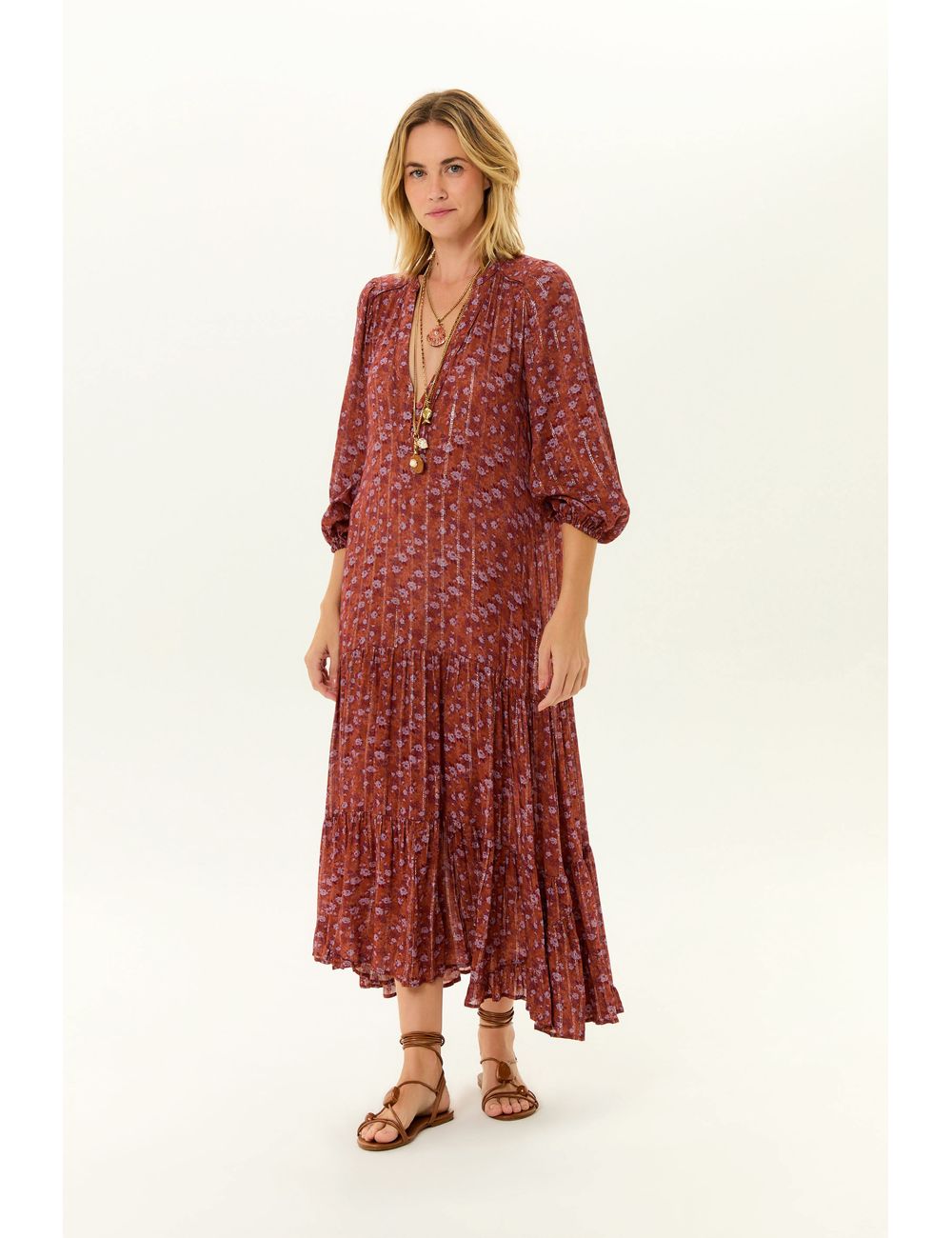 Vestido Midi Camadas Estampa Roses