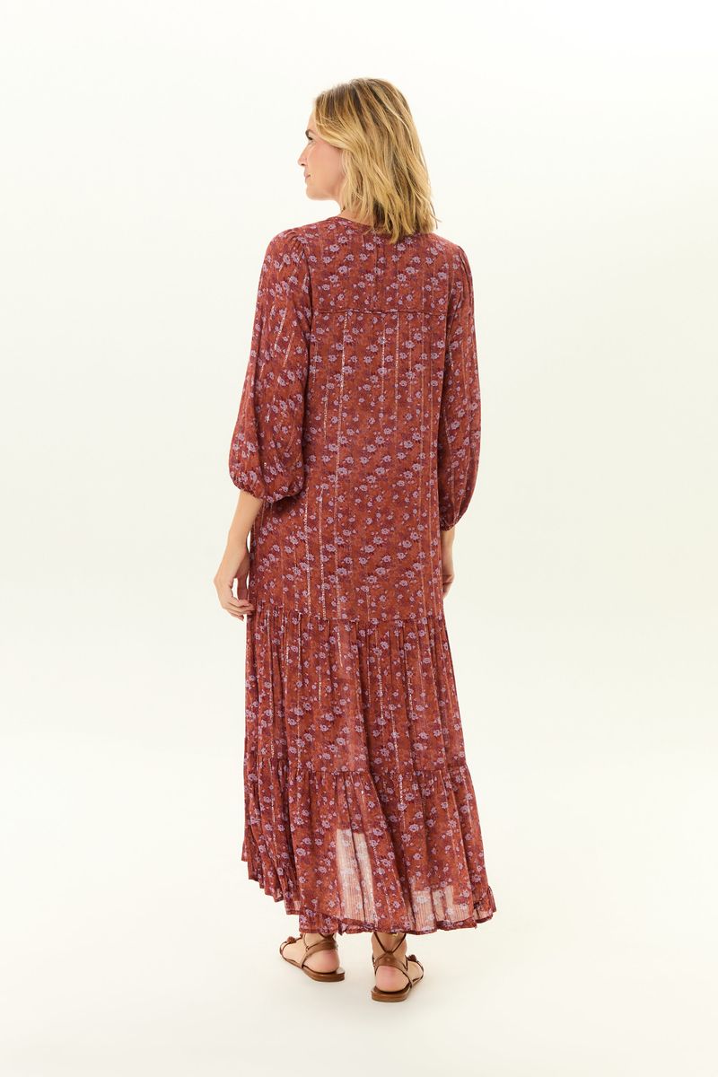Vestido Midi Camadas Estampa Roses
