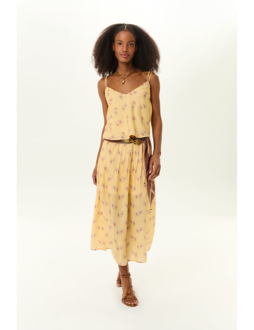 Saia Midi Pregas Estampa Mini Fleur