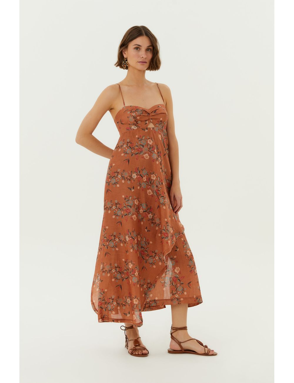 Vestido Midi Godê Estampa Leaves
