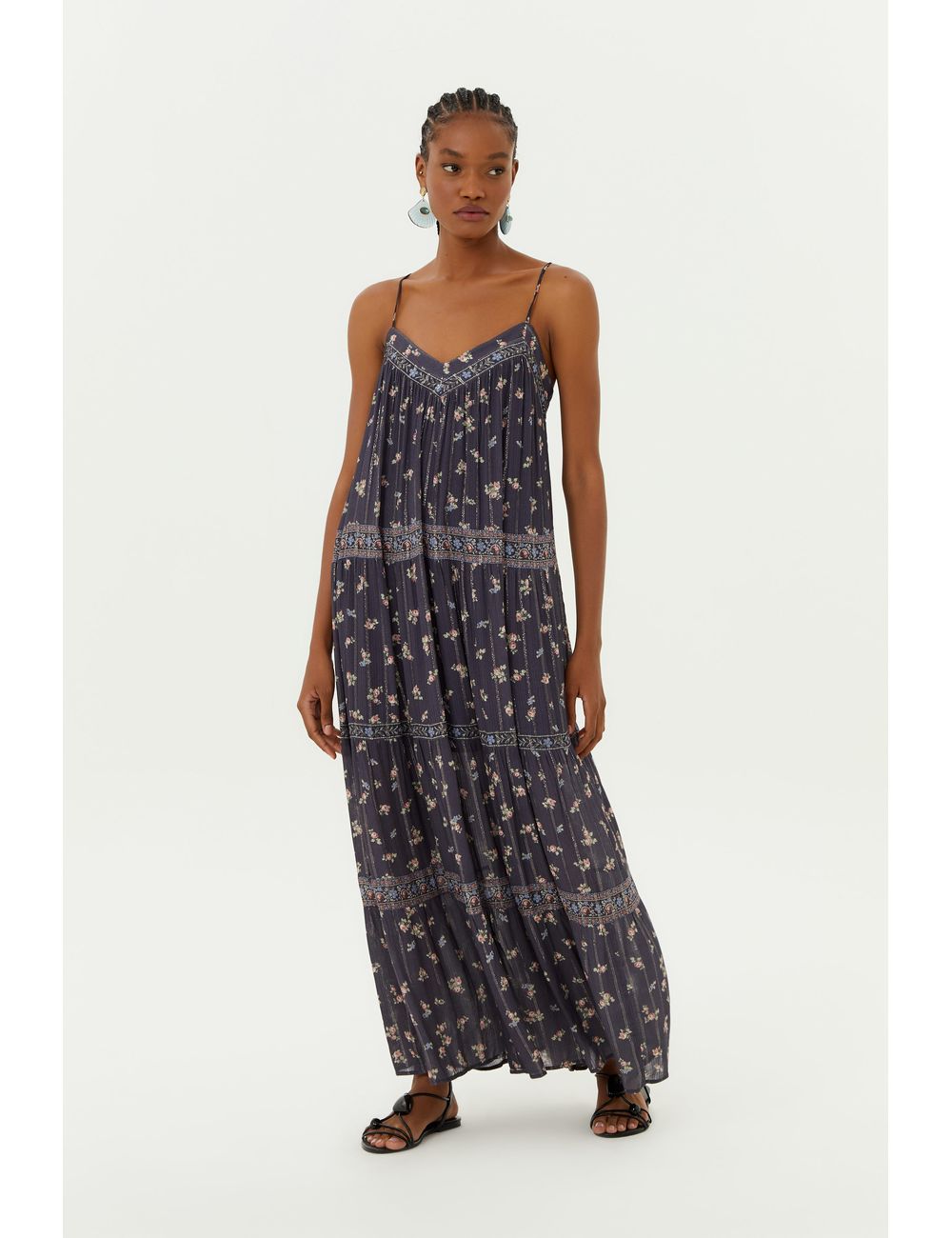 Vestido Longo Barrados Estampa Lia c