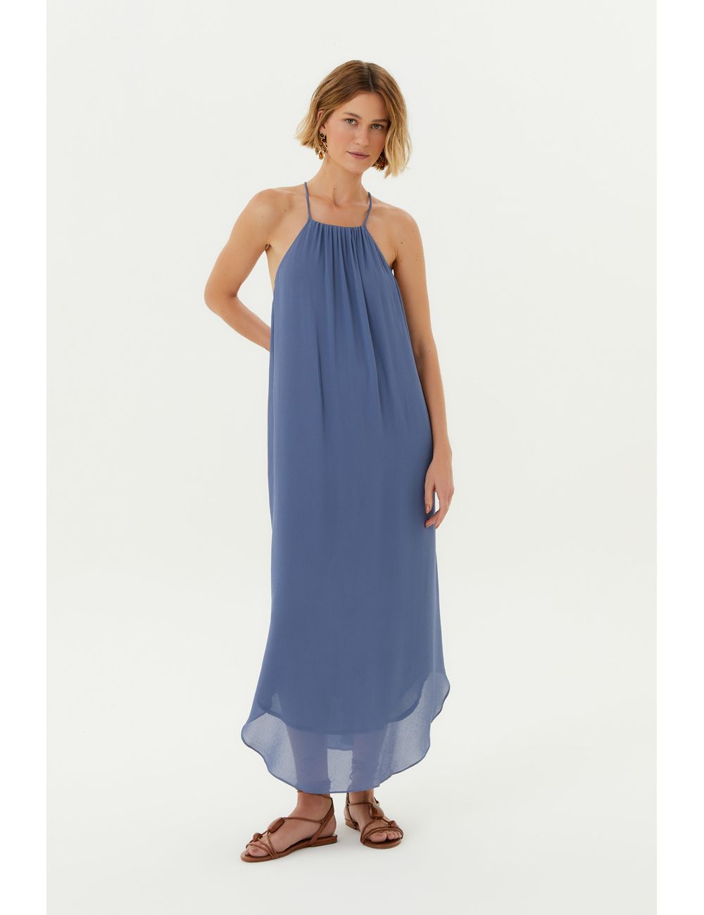 Vestido Midi Ggt Decote Pregas