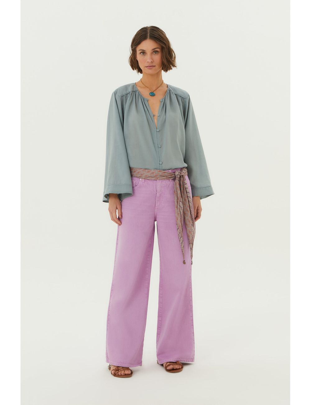 Calça Sarja Wide Leg Color Stone