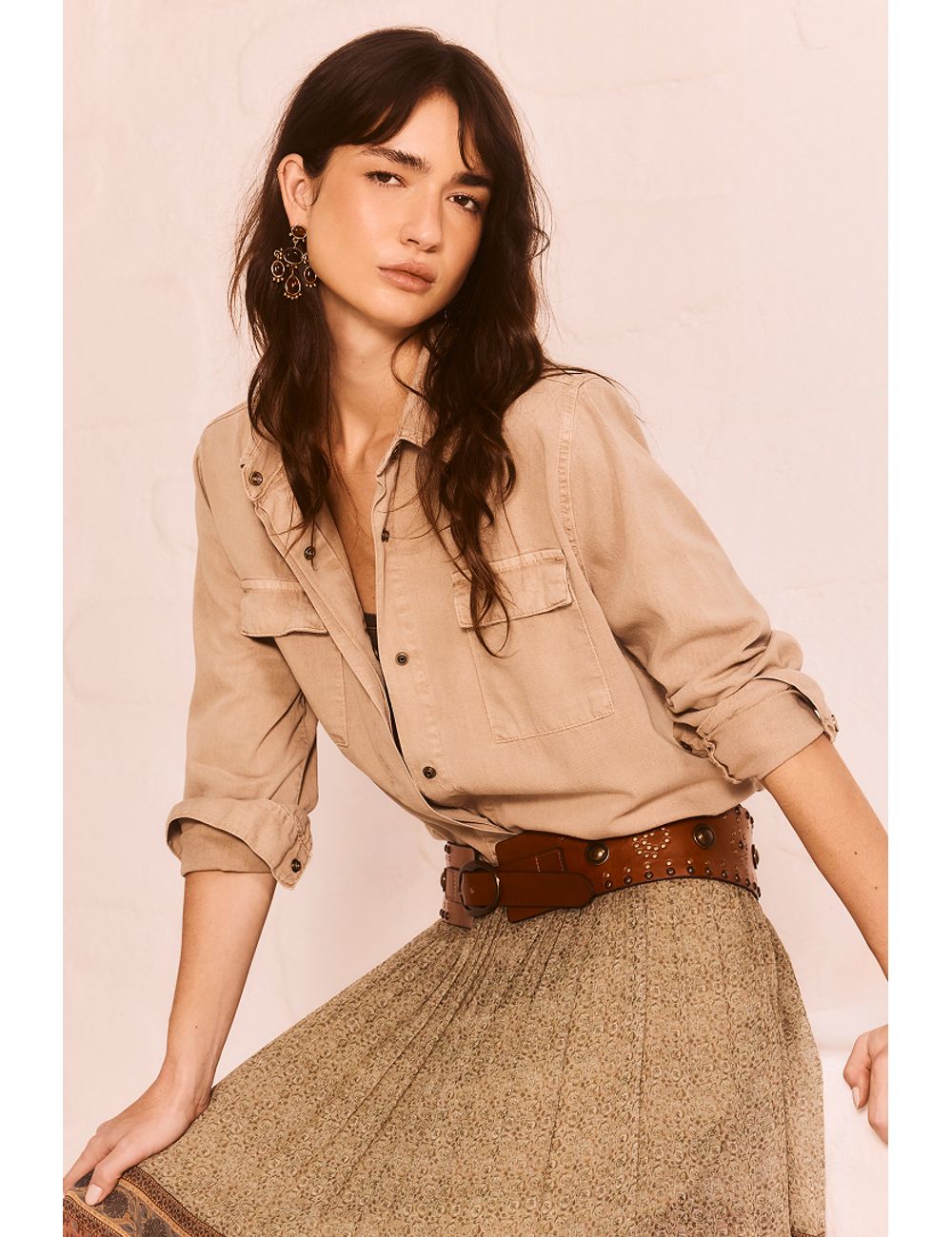 Camisa Sarja Bolsos Com Tampa