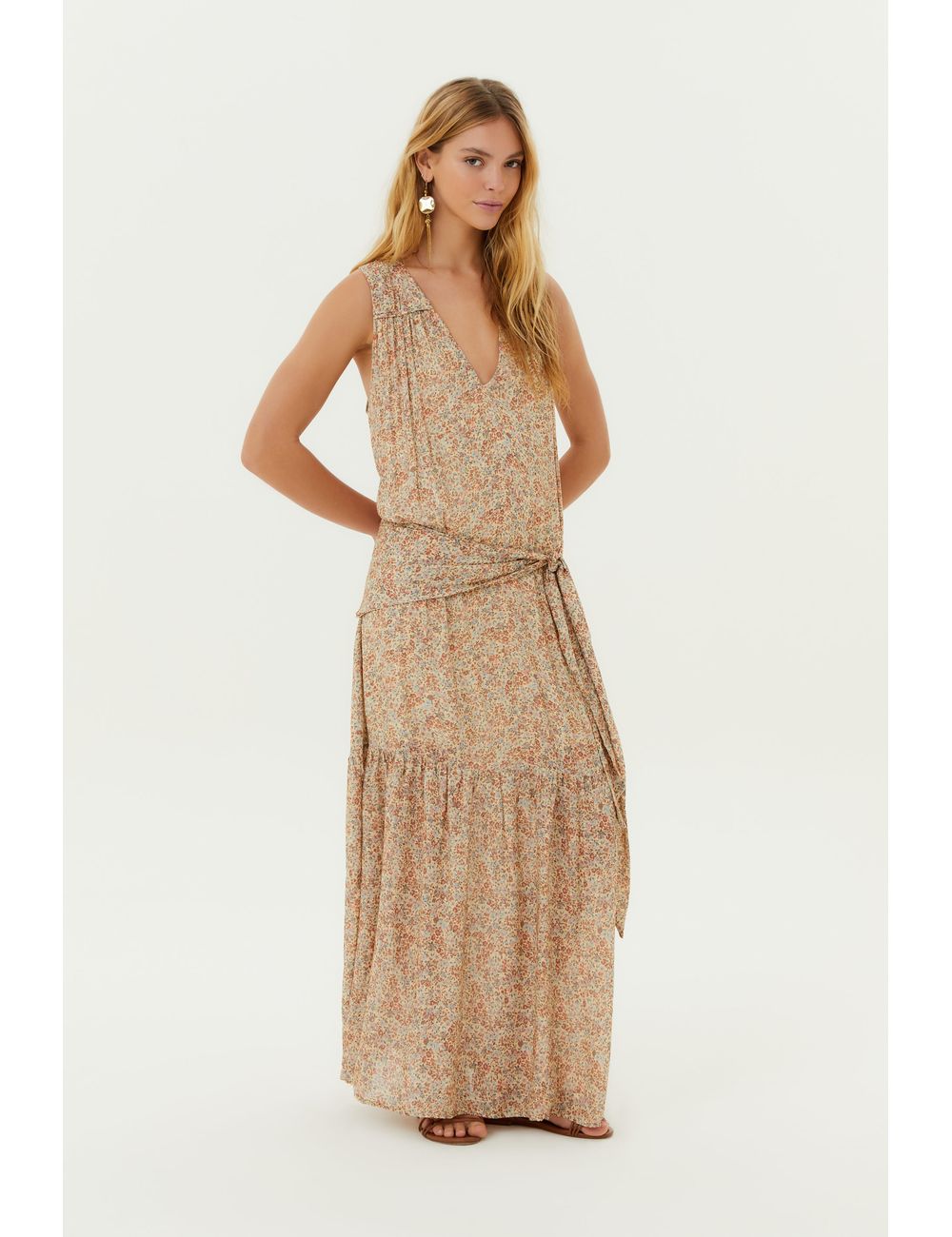 Vestido Midi Decote Estampa Tully