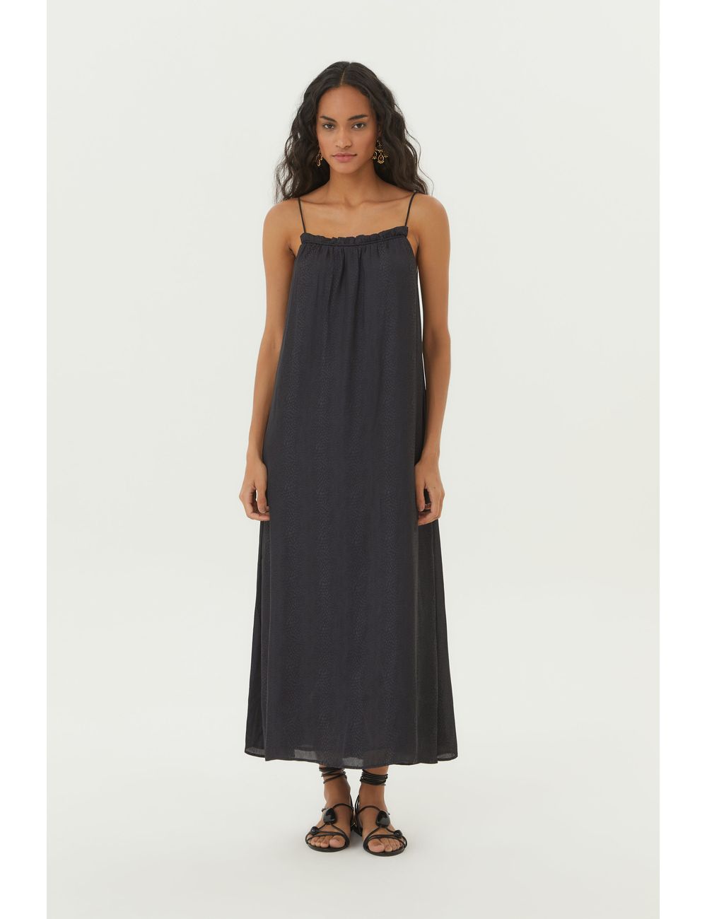Vestido Midi Alça Jacquard Poa