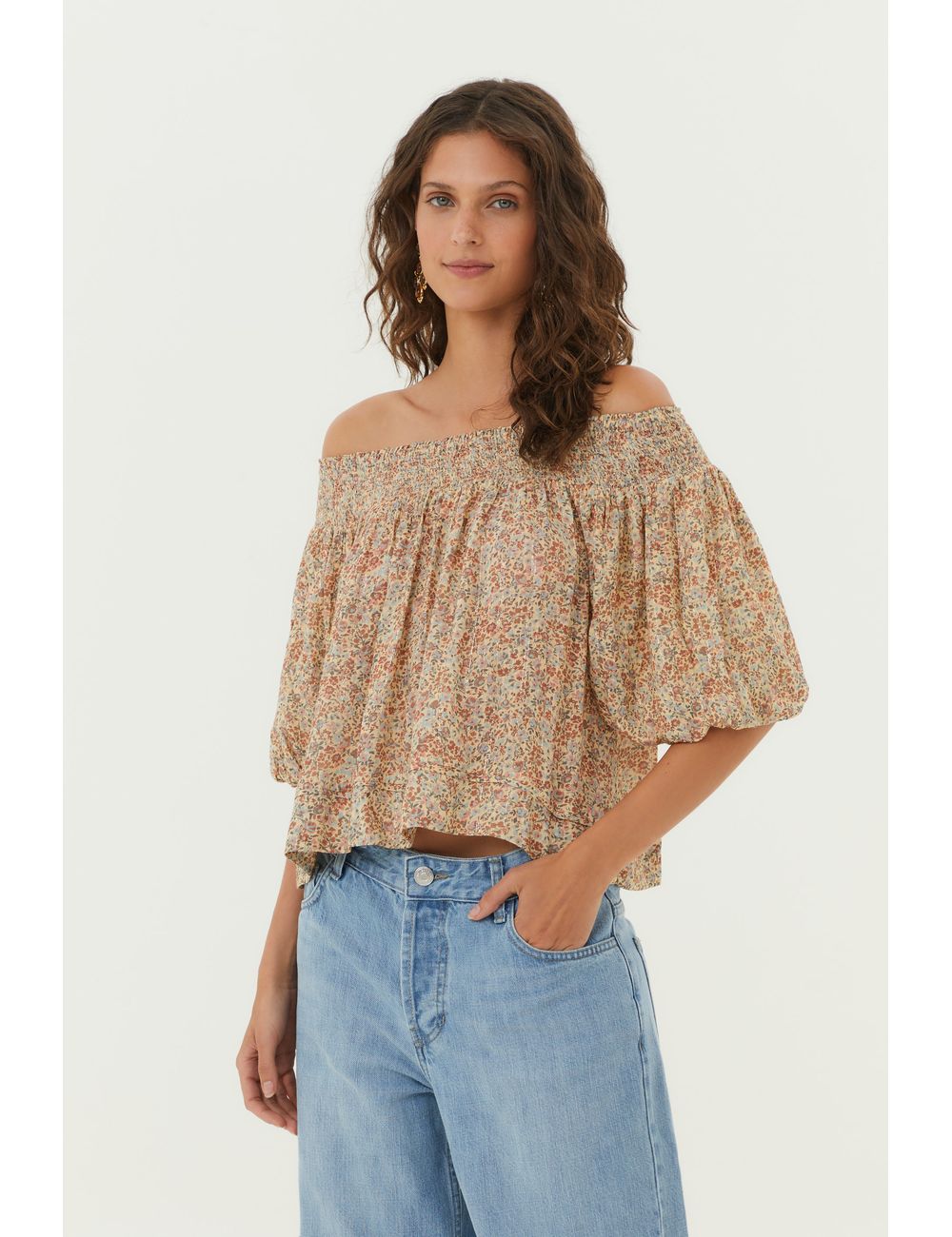 Blusa Ombro a Ombro Estampa Tully